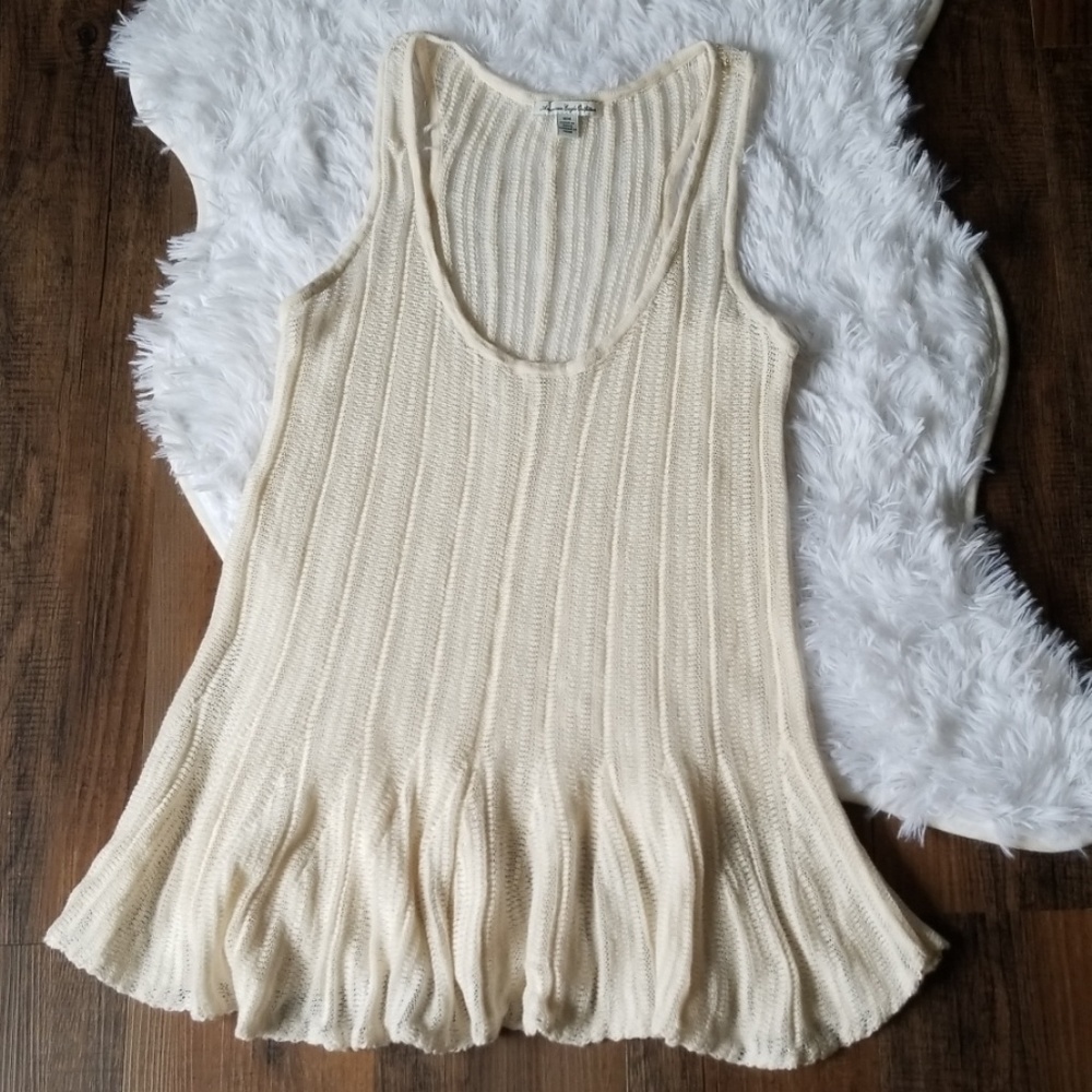 Knit Tank Top Ruffle Cream Festival American Eagle - Picture 1 of 5